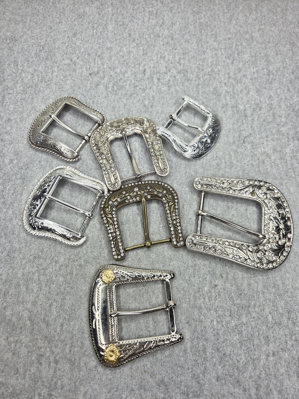 Vintage Lot of 7 Western Engraved Belt Buckle Frames Silver Tone Floral